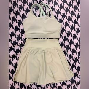 Salt Project Refine Ribbed Cross My Heart Bra & Adore You Skirt in color Matcha